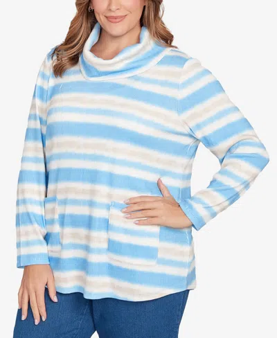 Ruby Rd. Plus Size Ribbed Stripe Patch Pocket Knit Top In Multi