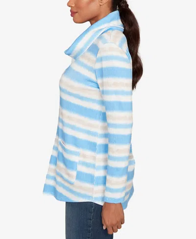 Ruby Rd. Petite Ribbed Stripe Patch Pocket Knit Top In Multi