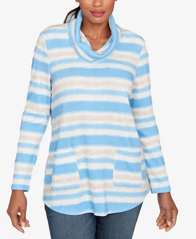 Ruby Rd. Petite Ribbed Stripe Patch Pocket Knit Top In Multi