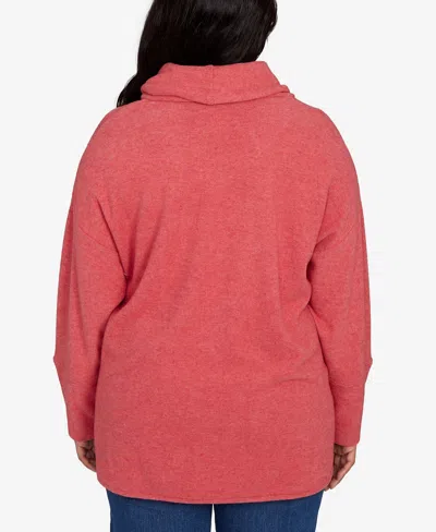 Ruby Rd. Plus Size Cowl Neck Cozy Hatchi Drawstring Top In Red