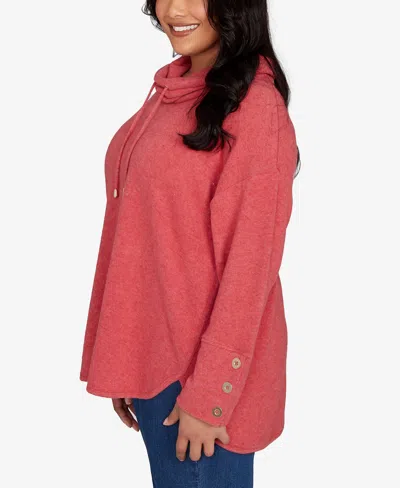Ruby Rd. Plus Size Cowl Neck Cozy Hatchi Drawstring Top In Red