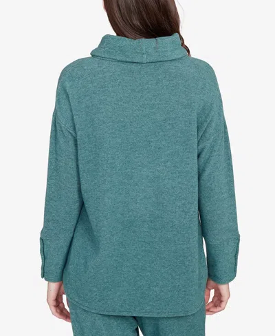 Ruby Rd. Petite Cowl Neck Cozy Hatchi Drawstring Top In Green