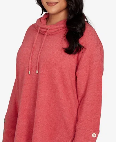 Ruby Rd. Plus Size Cowl Neck Cozy Hatchi Drawstring Top In Red