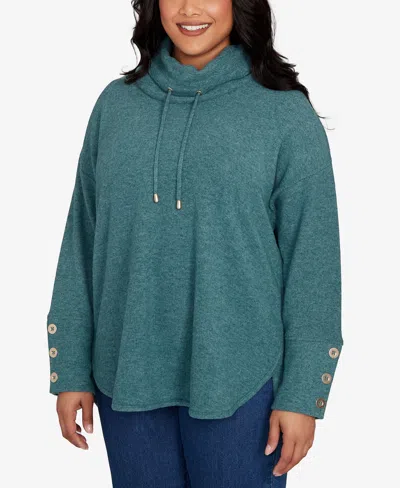 Ruby Rd. Plus Size Cowl Neck Cozy Hatchi Drawstring Top In Green