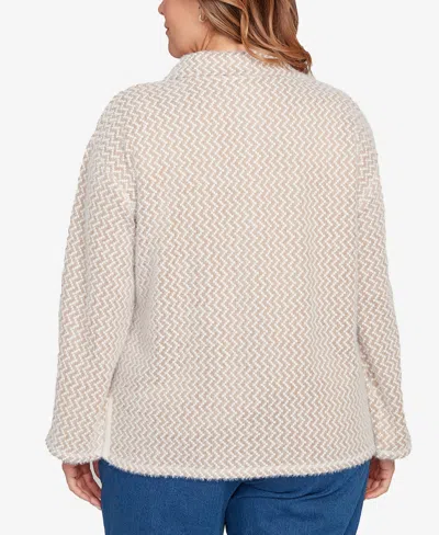 Ruby Rd. Plus Size Zig Zag Snappy Sweater Knit Top In Neutral