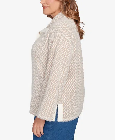 Ruby Rd. Plus Size Zig Zag Snappy Sweater Knit Top In Neutral