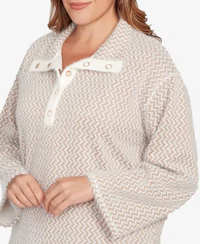 Ruby Rd. Plus Size Zig Zag Snappy Sweater Knit Top In Neutral