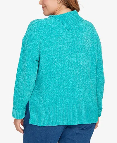 Ruby Rd. Plus Size Split Cowl Chenille Pullover Sweater In Blue