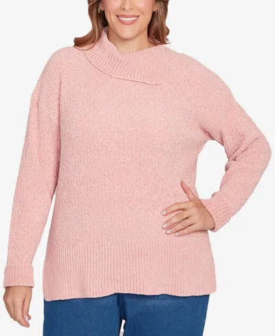 Ruby Rd. Plus Size Split Cowl Chenille Pullover Sweater In Pink