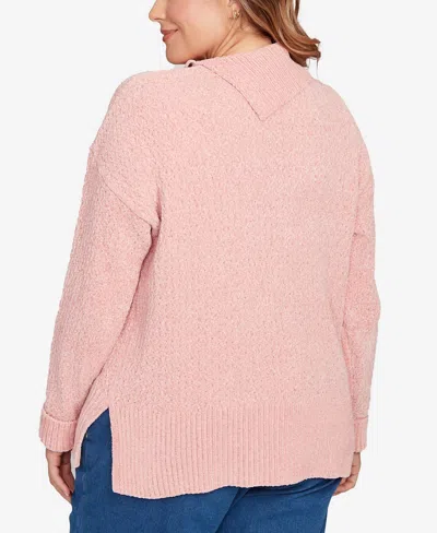 Ruby Rd. Plus Size Split Cowl Chenille Pullover Sweater In Pink