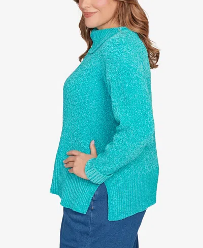 Ruby Rd. Plus Size Split Cowl Chenille Pullover Sweater In Blue