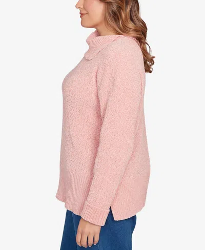 Ruby Rd. Plus Size Split Cowl Chenille Pullover Sweater In Pink