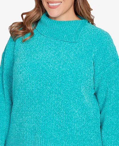 Ruby Rd. Plus Size Split Cowl Chenille Pullover Sweater In Blue