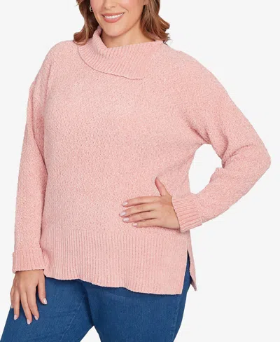 Ruby Rd. Plus Size Split Cowl Chenille Pullover Sweater In Pink