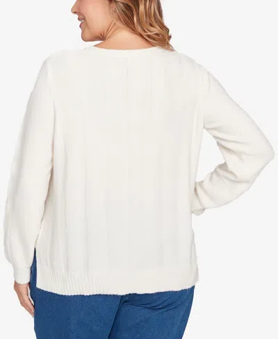 Ruby Rd. Plus Size Mixed Cable Cozy Sweater In White