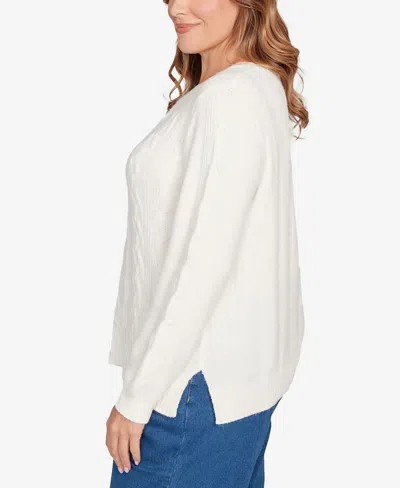 Ruby Rd. Plus Size Mixed Cable Cozy Sweater In White