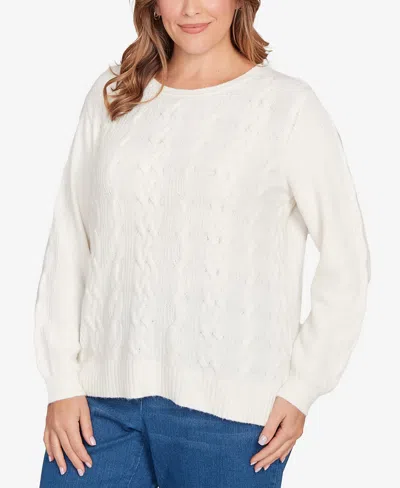 Ruby Rd. Plus Size Mixed Cable Cozy Sweater In White