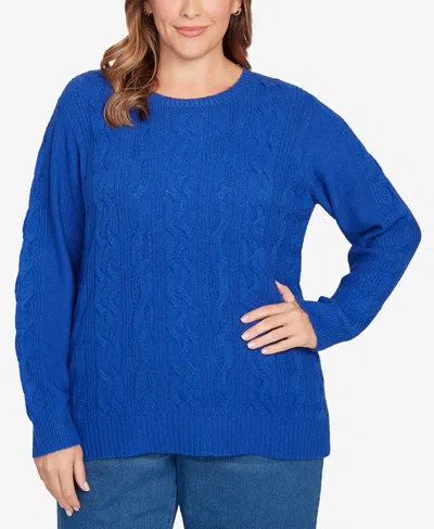 Ruby Rd. Plus Size Mixed Cable Cozy Sweater In Blue