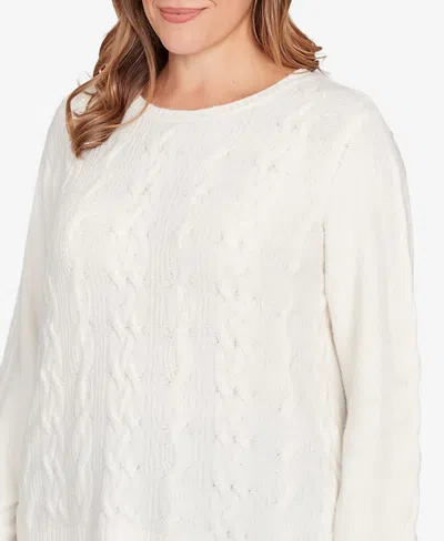 Ruby Rd. Plus Size Mixed Cable Cozy Sweater In White