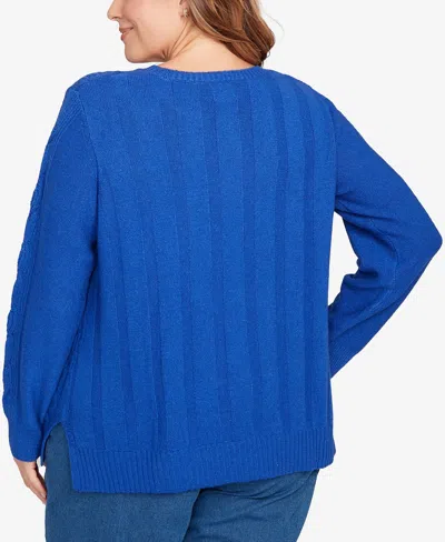 Ruby Rd. Plus Size Mixed Cable Cozy Sweater In Blue
