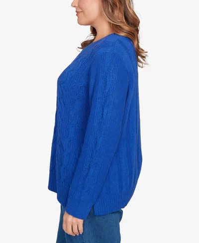 Ruby Rd. Plus Size Mixed Cable Cozy Sweater In Blue