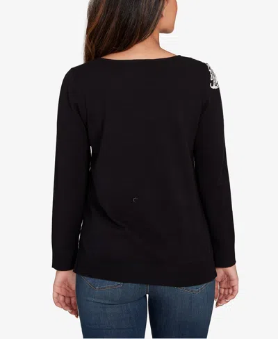 Ruby Rd. Petite Floral Paisley Jacquard Sweater In Black