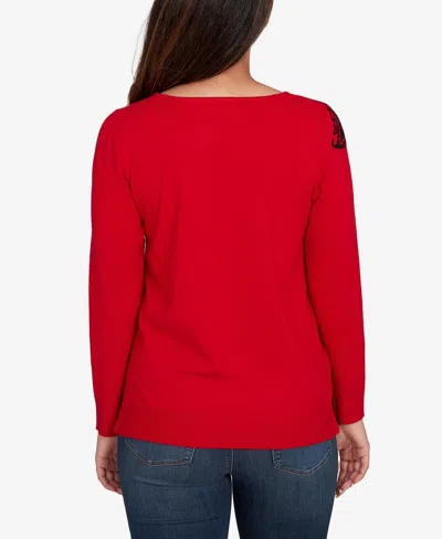 Ruby Rd. Petite Floral Paisley Jacquard Sweater In Red