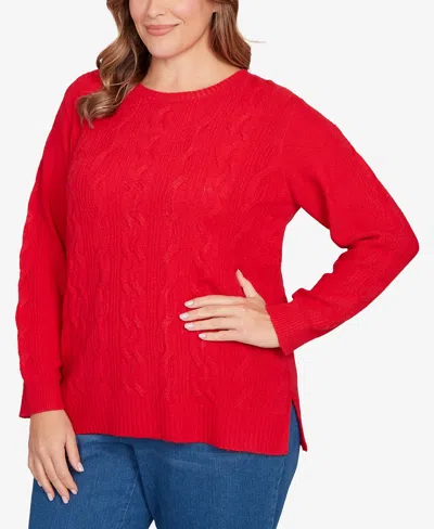 Ruby Rd. Plus Size Mixed Cable Cozy Sweater In Red