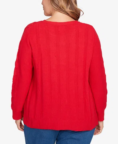 Ruby Rd. Plus Size Mixed Cable Cozy Sweater In Red