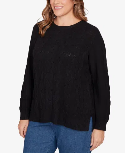 Ruby Rd. Plus Size Mixed Cable Cozy Sweater In Blue