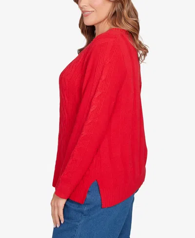 Ruby Rd. Plus Size Mixed Cable Cozy Sweater In Red