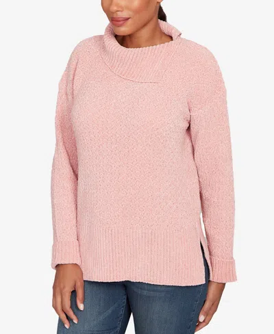 Ruby Rd. Petite Split Cowl Chenille Pullover Sweater In Pink