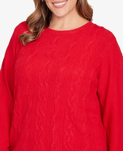 Ruby Rd. Plus Size Mixed Cable Cozy Sweater In Red