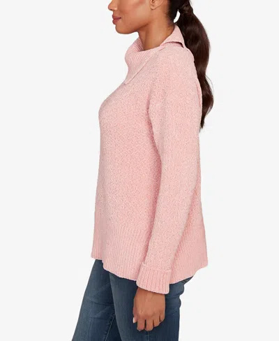 Ruby Rd. Petite Split Cowl Chenille Pullover Sweater In Pink