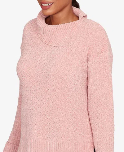 Ruby Rd. Petite Split Cowl Chenille Pullover Sweater In Pink
