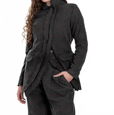 Baci Double Placket Raw Edge Plaid Jacket In Iron In Gray