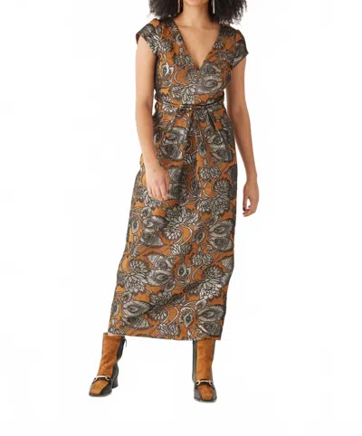 Rosevelvet Rita Midi Dress In Bronze Brocade In Brown