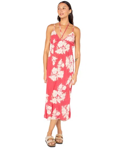 Roxy Sunshine Crush Floral Halter Strap Minidress In Red
