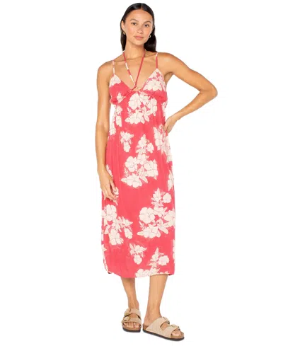 Roxy Sunshine Crush Floral Halter Strap Minidress In Red