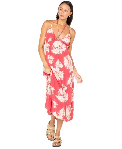 Roxy Sunshine Crush Floral Halter Strap Minidress In Red
