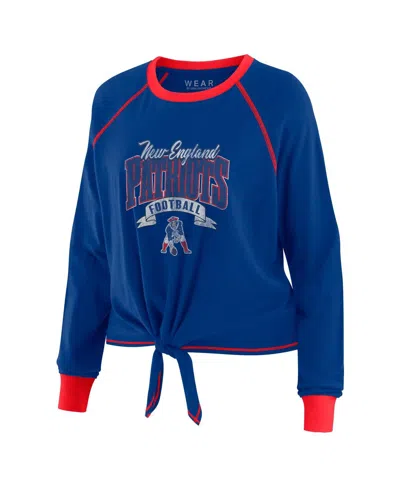 Wear By Erin Andrews Women's Royal/red New England Patriots Plus Size Tie-front Long Sleeve Top In Blue