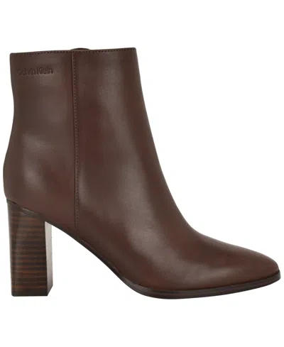 Calvin Klein Women's Dezzi High Block Heel Booties In Brown