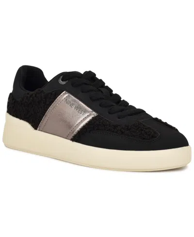 Nine West Linehan Round Toe Lace-up Sneakers In Black