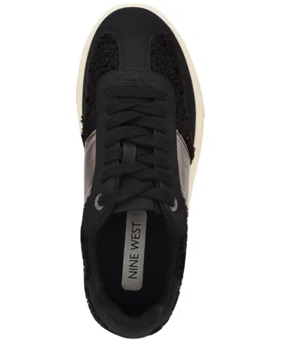 Nine West Linehan Round Toe Lace-up Sneakers In Black
