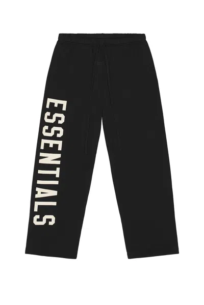 Essentials Mens Jet Black Brand-print Wide-leg Cotton-blend Jogging Bottoms In Black