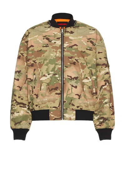 Pleasures Rhinestone Embellished Camo Print Cotton Bomber Jacket In Brown