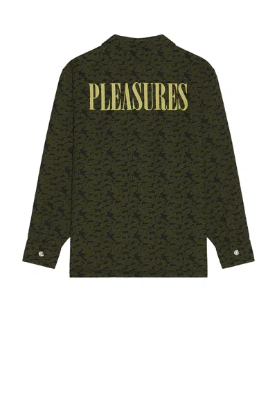 Pleasures Leaf Half Zip Shirt In Green