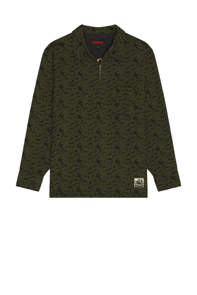 Pleasures Leaf Half Zip Shirt In Green