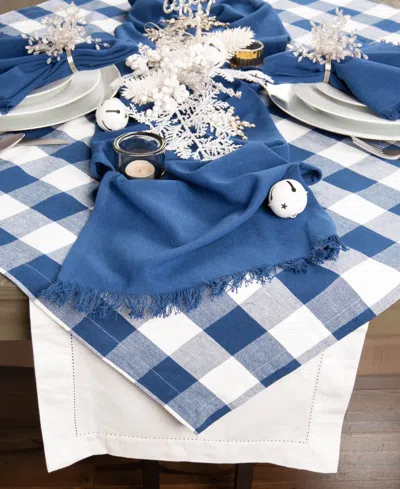 Design Imports Buffalo Check Table Topper 40" X 40" In Blue