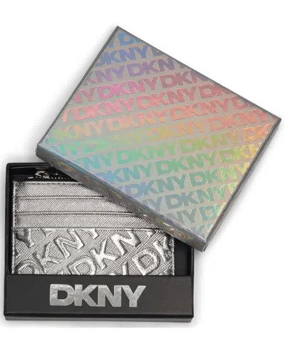 Dkny Ashlyn Snap Closure Card Case In Silver
